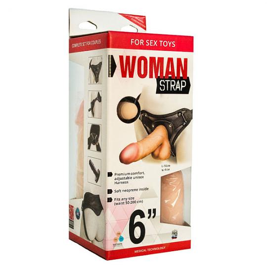 Женский пояс с насадками Woman Strap 6inch цвет телесный