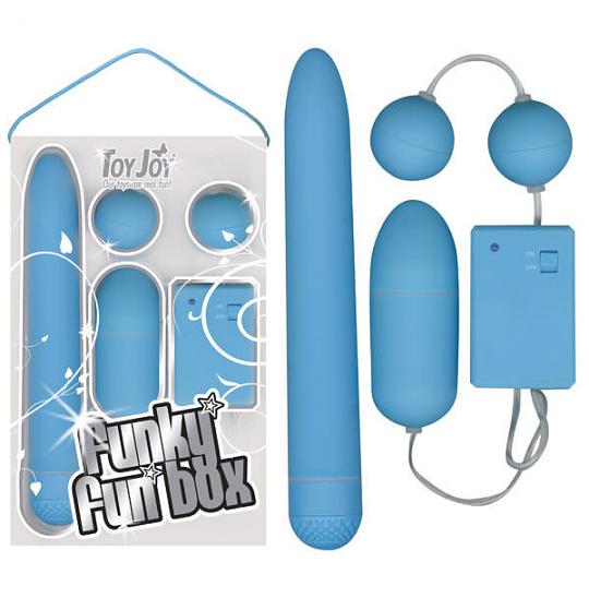 Набор из вибратора и вагинальных шариков Funky Fun Box Blue цвет голубой